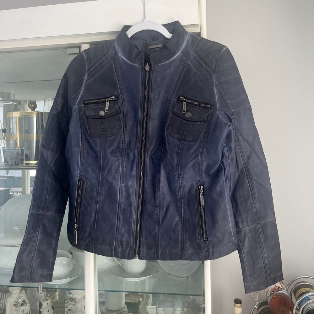 Women's Blue Leather Jacket